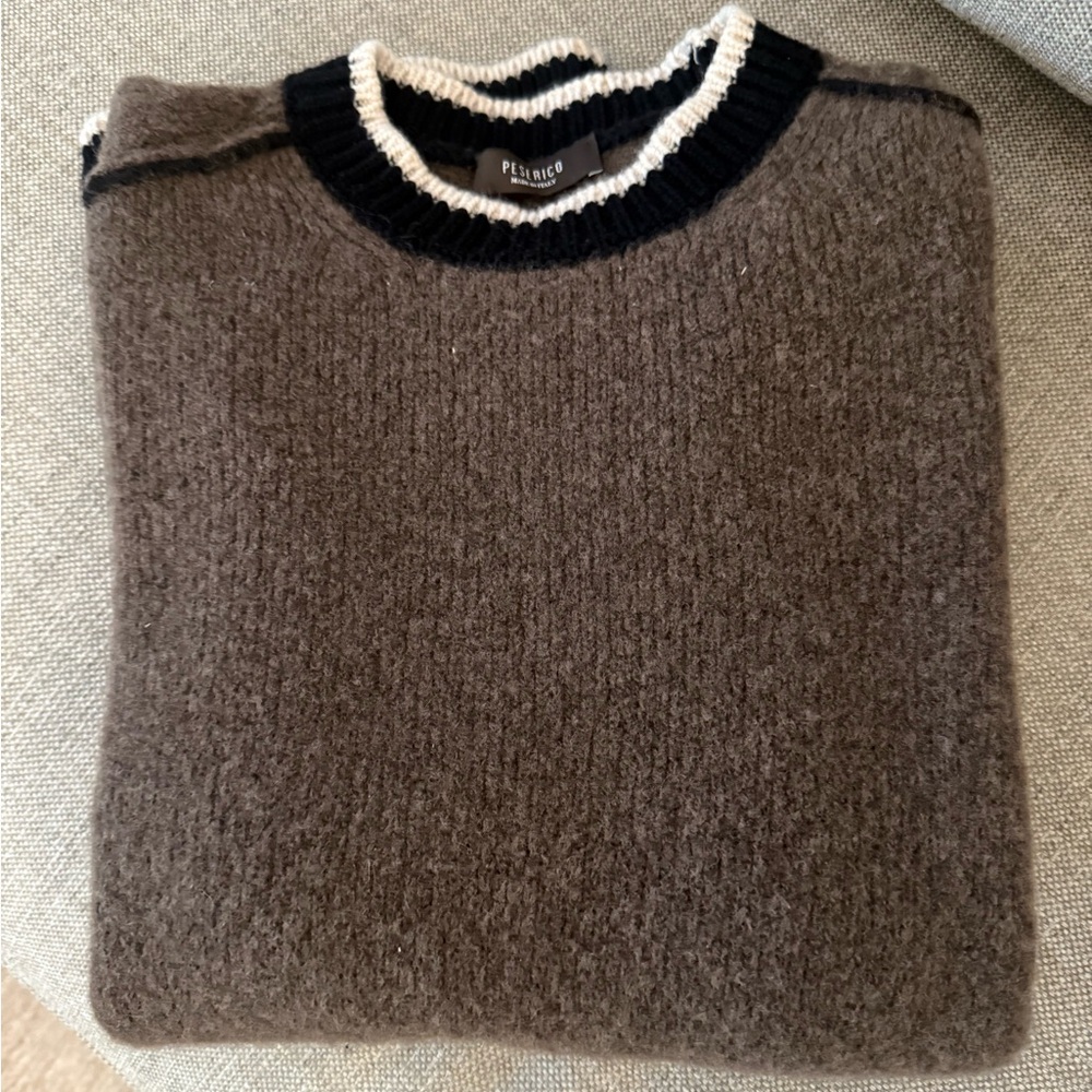 Peserico Brown Crewneck Sweater with Black Trim